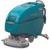 Tennant T500 800mm disk walk behind floor scrubber front angle view on a blank white background. 