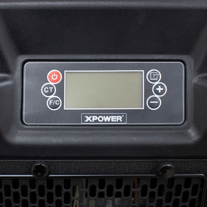XPOWER 165L LGR Dehumidifier control panel close up view