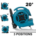 XPOWER X-800HC Heavy Duty Air Mover with wheels showing three adjustable positions on blank white background