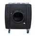 Black Xpower AP2000 High Volume Commercial Air Scrubber exhaust side with wheels on a white background