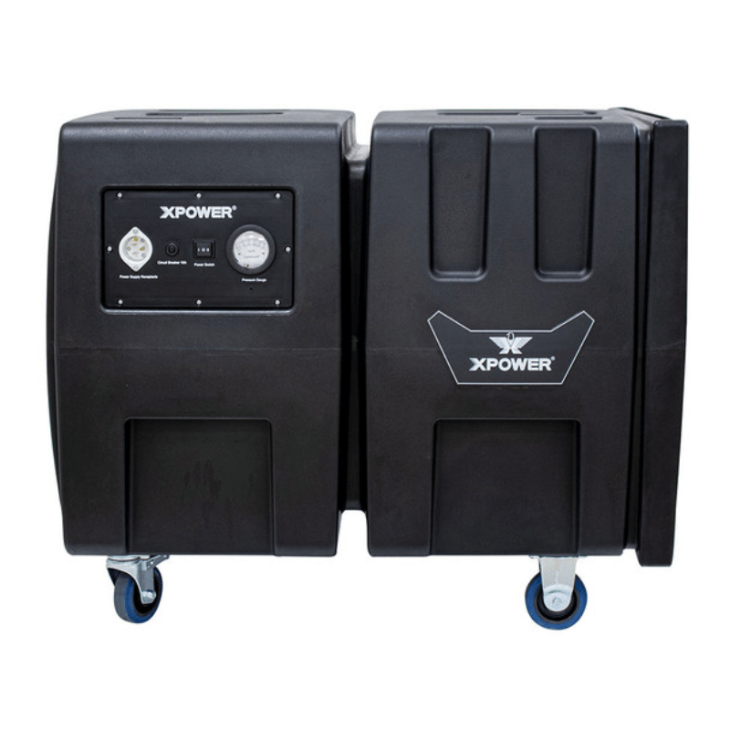 Black Xpower AP2000 High Volume Commercial Air Scrubber on wheels with visible branding on a white background