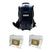 Blue Cleanstar Aerolite VBP1400 backpack vacuum with two AF500S vacuum bag 5-packs