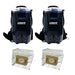 Two blue Cleanstar Aerolite VBP1400 backpack vacuums with two AF500S vacuum bag 5-packs
