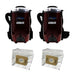 Two red Cleanstar Aerolite VBP1400 backpack vacuums with two AF500S vacuum bag 5-packs