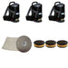 Three black Ghibli T1 backpack vacuums with a 100 pack of T1 vacuum bags and three T1 HEPA filters