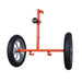 Hako Wizzard transport trolley featuring a red metal frame, two large black rubber wheels with grey spoked hubs, a vertical mounting bracket and lower support hooks for transporting compatible cleaning equipment.