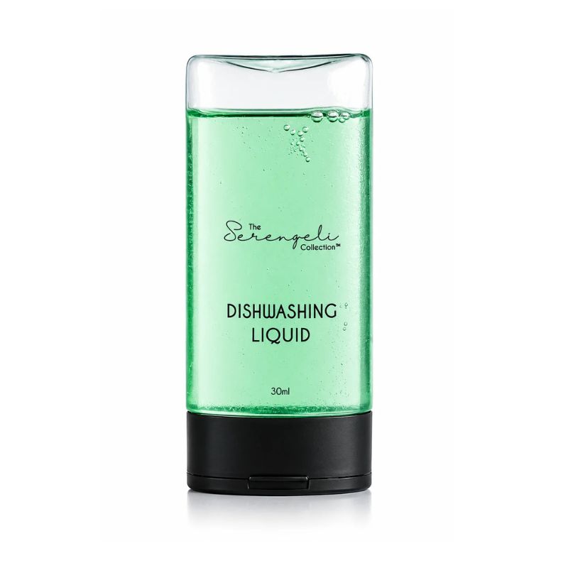 Serengeti 30ml dishwashing liquid bottles in a 250 pack for hotel amenities