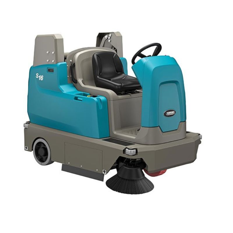 Tennant S16 Battery Powered Compact Ride-On Floor Sweeper other side view angle