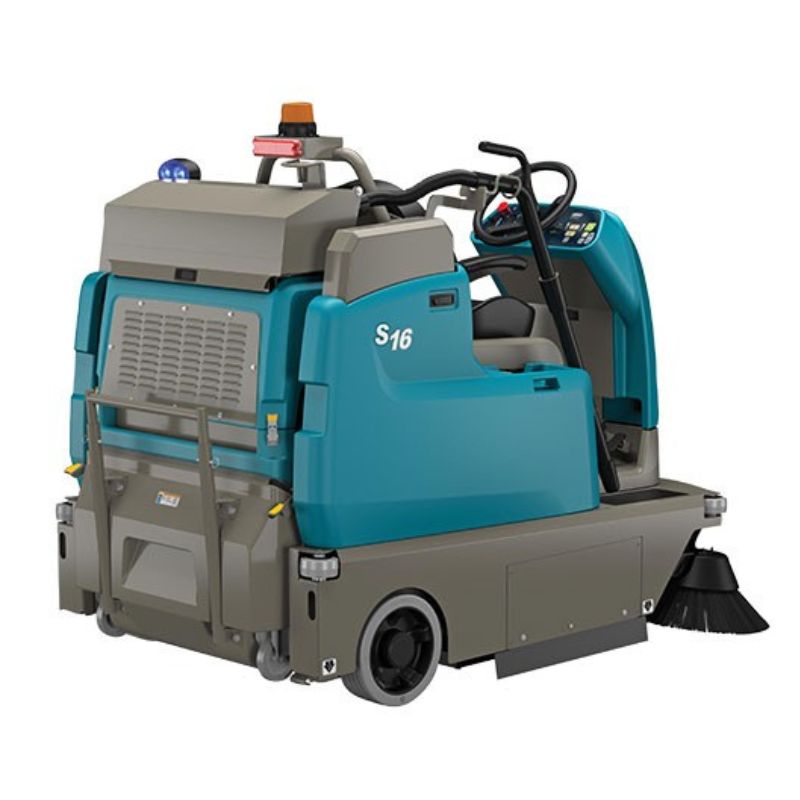 Tennant S16 Battery Powered Compact Ride-On Floor Sweeper back view