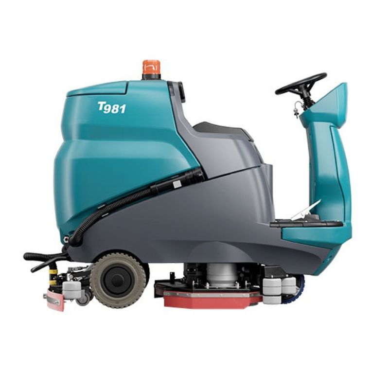 Tennant T981 Ride-On Floor Scrubber rear view of the side